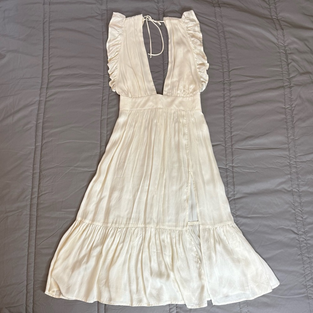 Women’s Cream Midi Dress with Ruffle Sleeves
